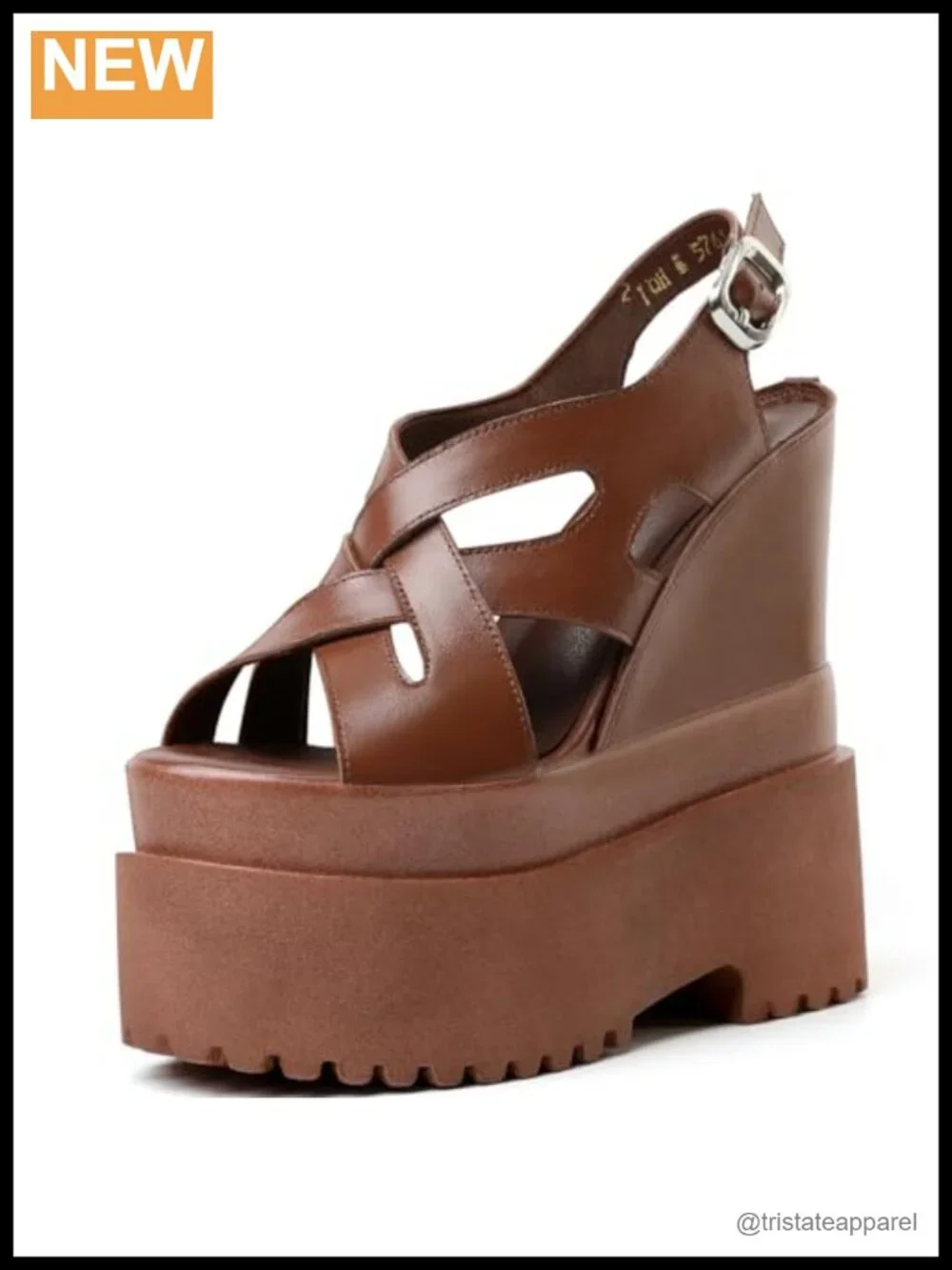 Genuine Leather Platform Peep Toe Wedge Sandals Cross-Tied Buckle Strap